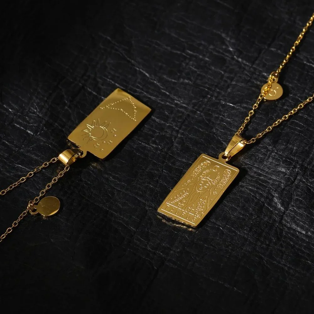 NEW 18K Gold Plated Pisces Sign Zodiac Tarot Card Square Pendant Ne… - Picture 5 of 14